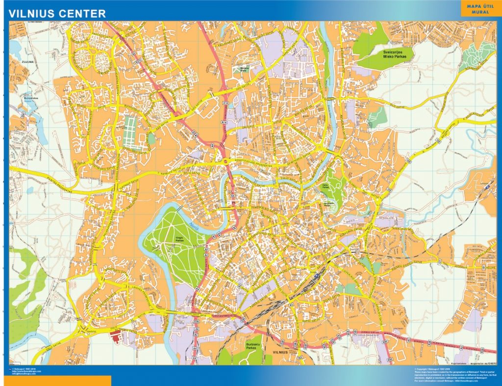 Vilnius downtown wandkaarten | Wandkaarten van de wereld